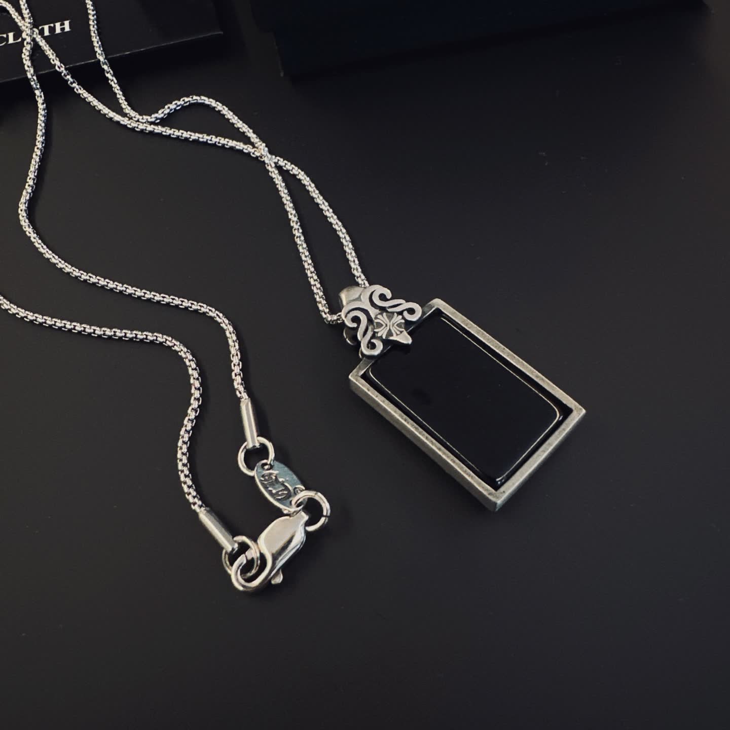 Chrome Hearts Silver Filigree Rectangle Pendant Necklace